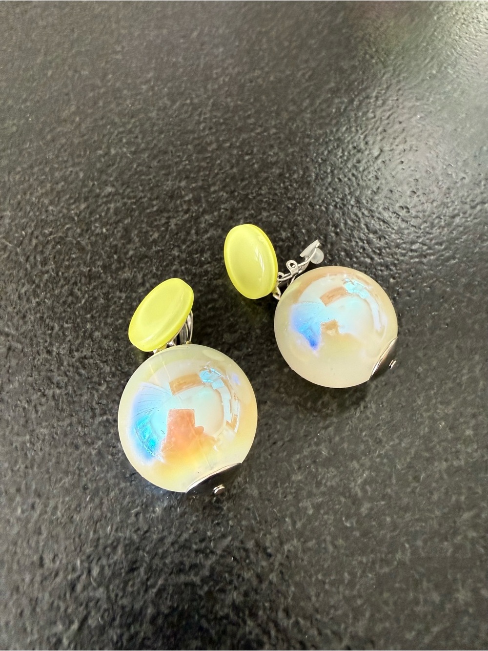 Francine Bramli Paris Yellow Top Iridescent Globe Clip-On Earrings